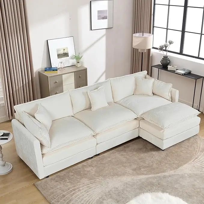 112.2" L-Shaped Cloud Couches | Deep 3 Seater Couch with Ottoman | Soft Chenille Cloud Sofa for Cozy Living Room,Customized