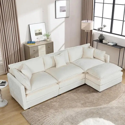 112.2" L-Shaped Cloud Couches | Deep 3 Seater Couch with Ottoman | Soft Chenille Cloud Sofa for Cozy Living Room,Customized