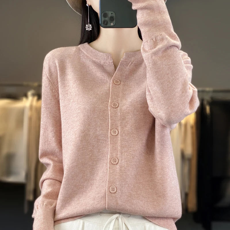 AOSSVIAO 2025 Autumn Winter New Cashmere Cardigan Women Solid Color Sweater Women Loose O-Neck Knitted Sweaters Simple Versatile