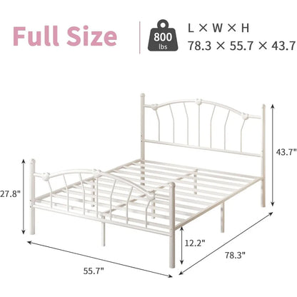 Metal Bed Frame, Bed Frame with Headboard, Heart-Shaped Decorative Headboard and Footboard, Heavy Duty Metal Slat Support