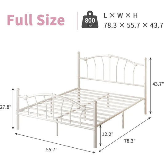 Metal Bed Frame, Bed Frame with Headboard, Heart-Shaped Decorative Headboard and Footboard, Heavy Duty Metal Slat Support