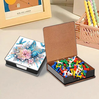 Flowers Leather Diamond Painting Notecard Box Gem Art Sticky Note Holder Gem Painting Memo Pad Holder Mosaic Kit for Home Office