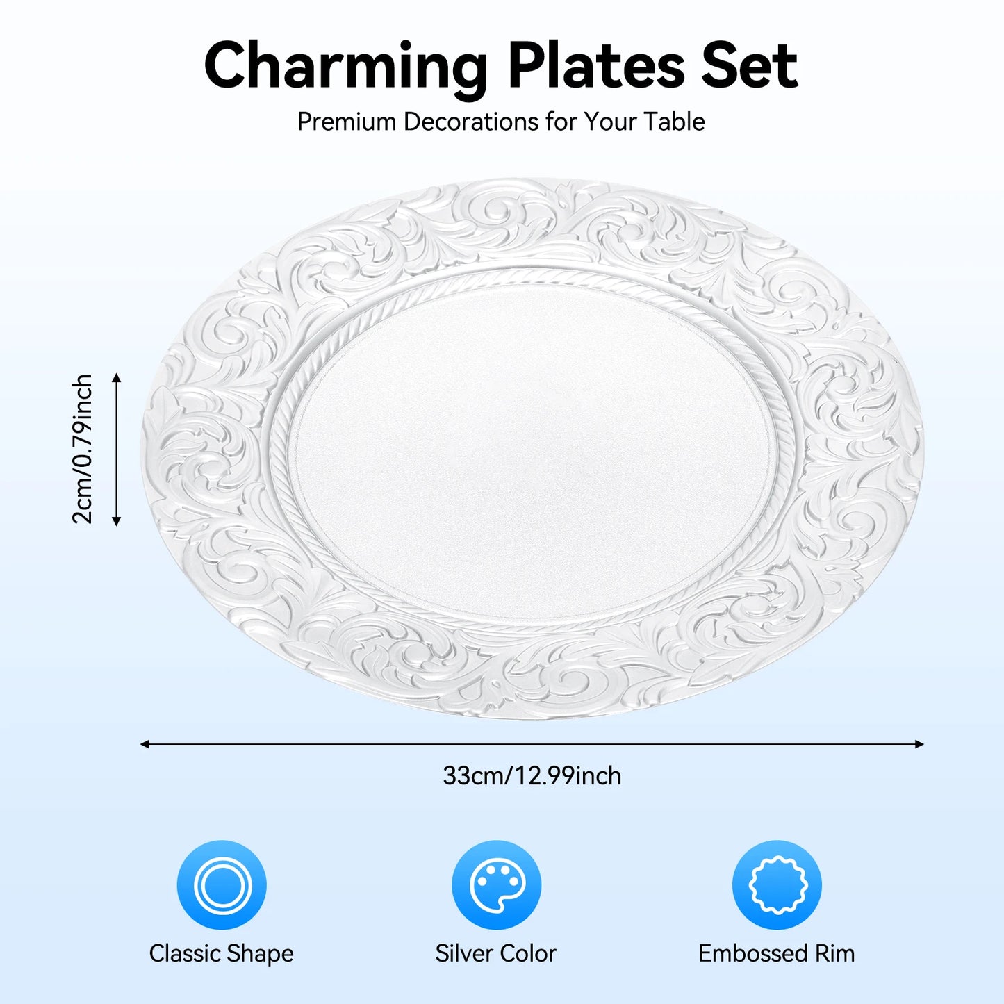 100PCS Charger Plates Set 13 inch Round Charger Plates Kitchen Dish Charger for Wedding Party Decoration Silver/Green