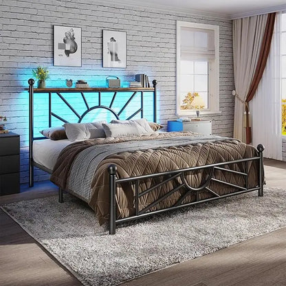Complete Metal Bed Set with Headboard & Footboard, Built-in LED Lights, Under-Bed Storage & Noise-Free Design,Customized