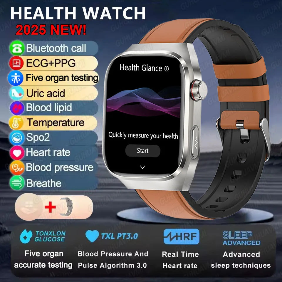 2026 New ECG+PPG Accurate Measure Heart Rate Smart Watch Men Blood Pressure Lipids Uric Acid Bluetooth Call Health Smartwatches