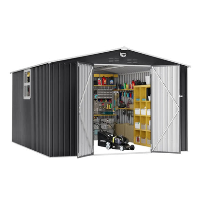 10x12FT Metal Outdoor Storage Shed Lockable Doors Clear Window Waterproof Backyard Patio Tool Storage Customized
