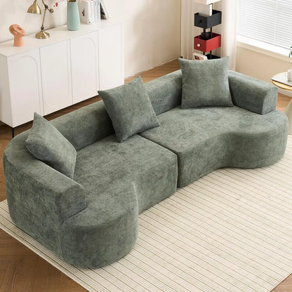 80“ Curved Loveseat for Small Spaces, White Curved Couches for Living room, Compression Sofa in a Box with 2 Pillows,