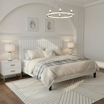 HOOMIC Twin/Full/Queen/King Size Velvet Upholstered Bed Frame with Elegant Vertical Channel Tufted Headboard