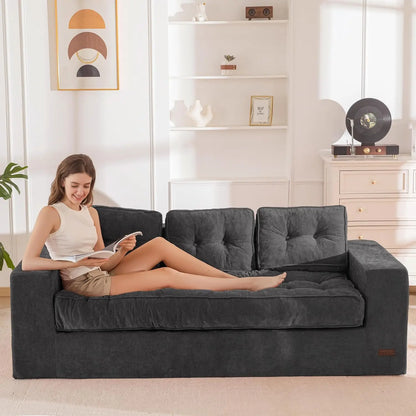 3 Seater Couch for Living Room, Boneless Couch with Tufted Cushion & Backrest, Upholstered Floor Sofa, Sofa in A, Customized