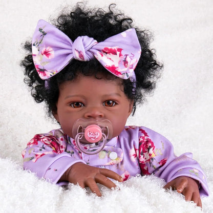Risbecko 20 Inch Lifelike Black Reborn Baby Doll - African American Soft Cloth Body Doll - Birthday Gift/Christmas Gift