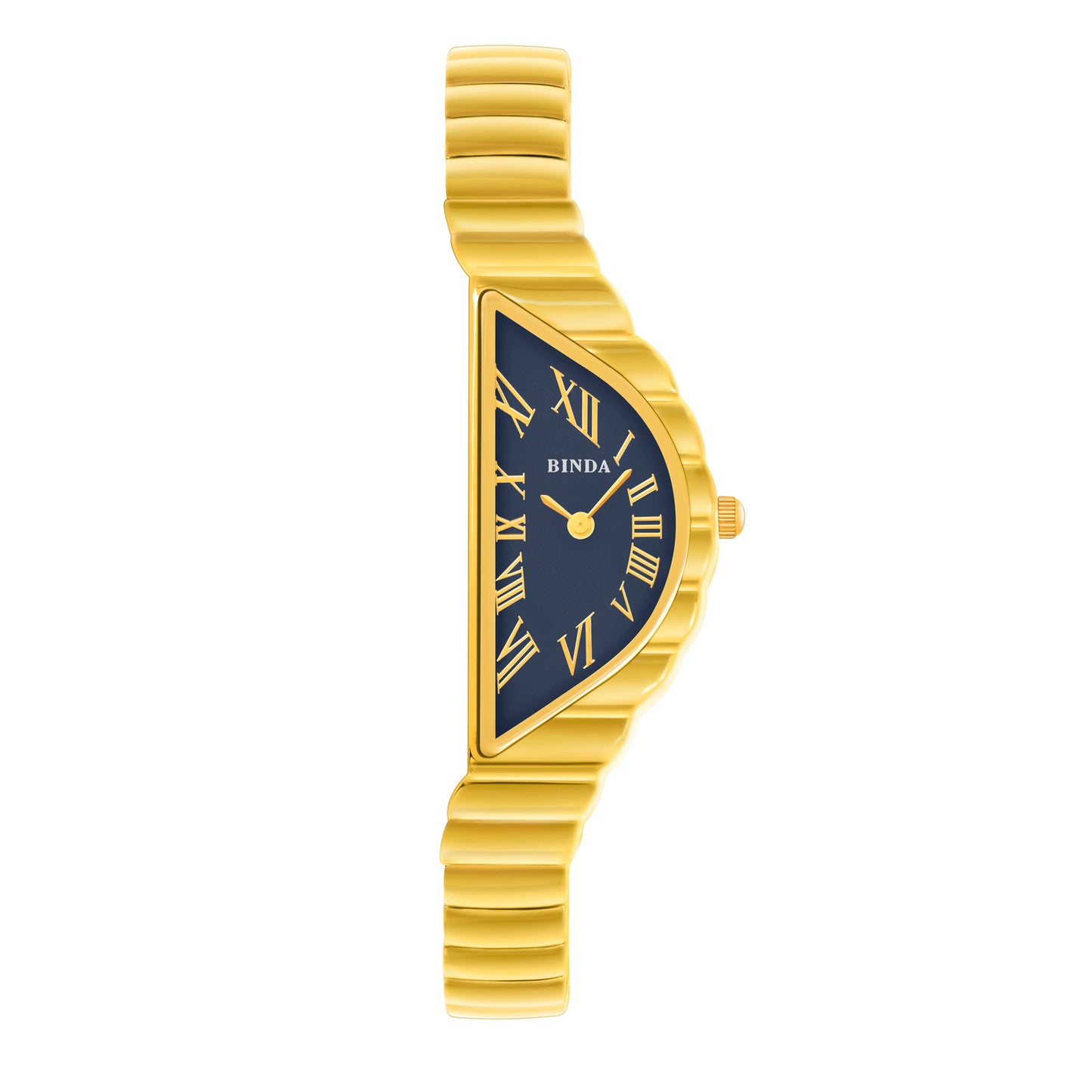 Binda Women’s Gold Case Quartz Watch – Curved White Dial, Half-Round Roman Index, 30M Water-Resistant, Elegant Gift Box Set