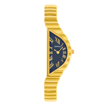 Binda Women’s Gold Case Quartz Watch – Curved White Dial, Half-Round Roman Index, 30M Water-Resistant, Elegant Gift Box Set