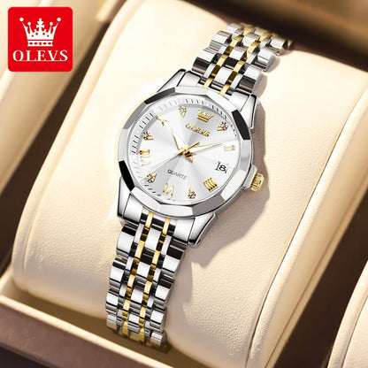 OLEVS Top Brand Elegant Women's Watches Rhombus Mirror Original Quartz Lady Wristwatch Diamond Stainless Fashion Waterproof
