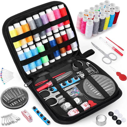 Sewing Kit with Threads Needles Storage Bag Scissors Tape Measure Buttons Portable Travel DIY Embroidery Handwork Sewing Box Set