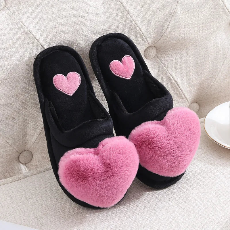 2025 Winter Cute Cotton Slippers for Women Winter Warm Shoes Soft Fur Thick Sole Anti-slip Couples Indoor Home Floor Slides