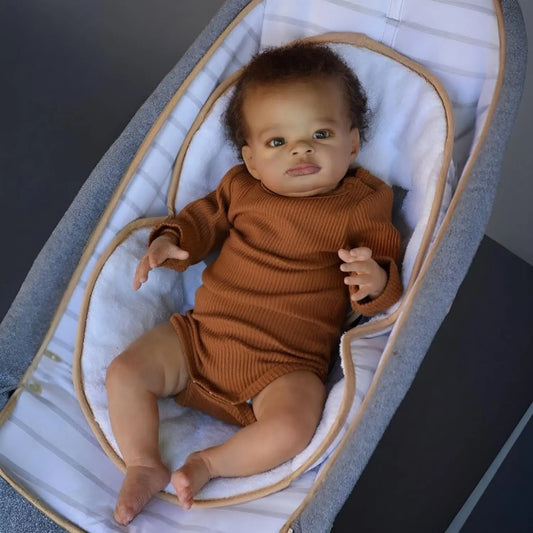 Risbecko 20 Inch Lifelike Black Reborn Baby Doll - African American Soft Cloth Body Doll - Birthday Gift/Christmas Gift