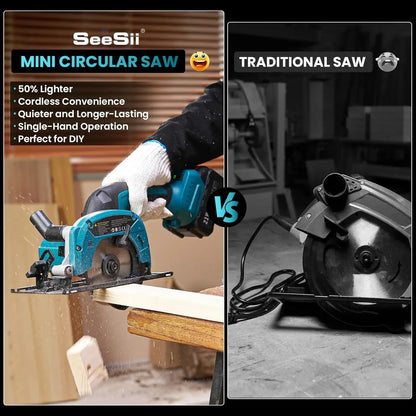Seesii Cordless Mini Circular Saw 4-1/2" Electric Compact Circular Saw 5380RPM for Cutting Wood Plastic Soft Metal Power Tools