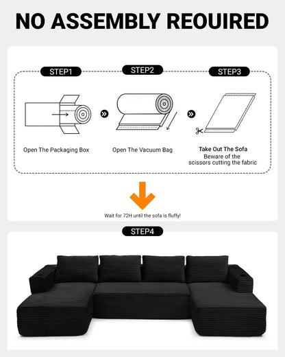 132" Modular Sectional Sleeper Sofa, Boneless Cloud Couch for Living Room, U Shaped 5 Seat Sofa with 2 Cup Holders,, Customized