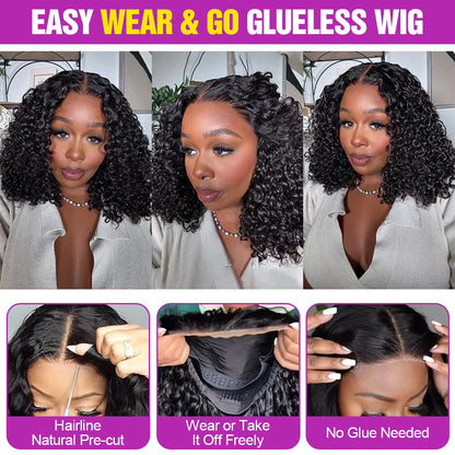 Short Curly Bob Wigs Human Hair 250% Glueless Brazilian Closure Frontal Wigs Without Glue Pre Cut Lace Wigs For Women On Sale