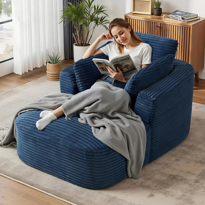 65" Boneless Couch Corduroy Living Room Chairs Luxurious Reading Chair Deep Seat Sleeper Chair Oversized Chaise Lounge Chair