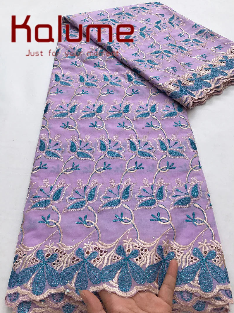 Kalume Lace 2025 African Cotton Lace Fabric High Quality Embroidered Stones Nigerian Swiss Voile Lace Fabric For Sewing F3580