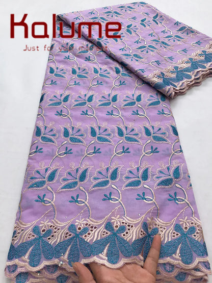 Kalume Lace 2025 African Cotton Lace Fabric High Quality Embroidered Stones Nigerian Swiss Voile Lace Fabric For Sewing F3580