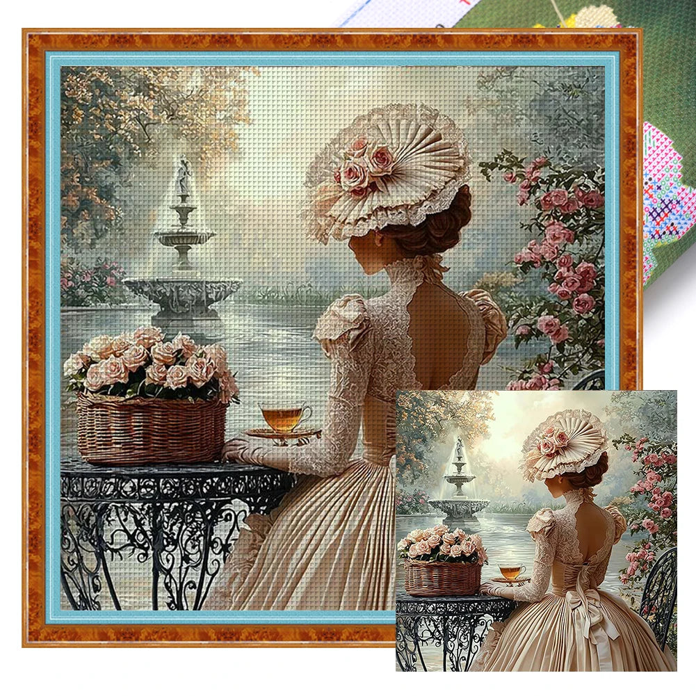 Full Embroidery cotton Thread 11CT Printed Girl Cross Stitch Kit Art 50x50cm