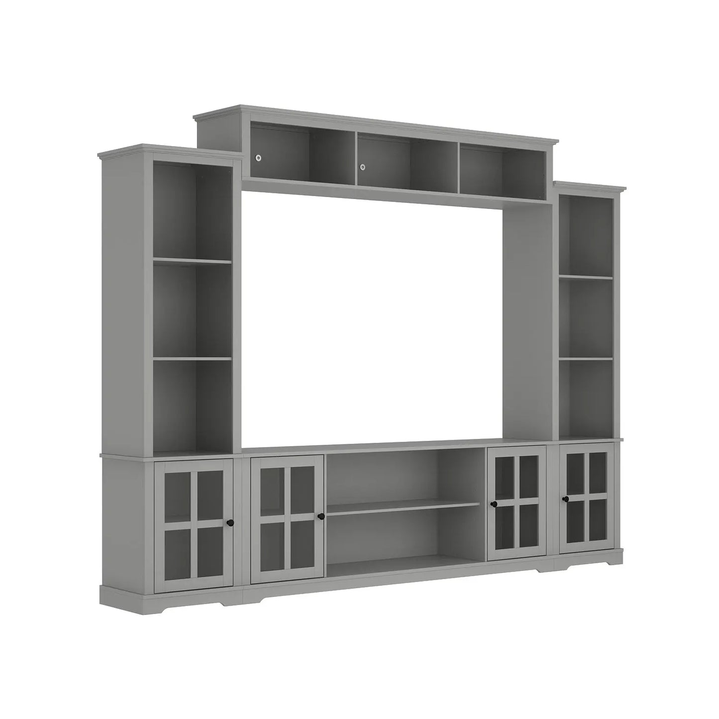 FUFU&GAGA Modern TV Stand for up to 66" TVs, 4-Piece Wall Unit with Bookshelves, Glass Doors & Open Shelves, for Living Room