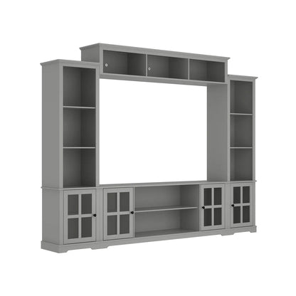 FUFU&GAGA Modern TV Stand for up to 66" TVs, 4-Piece Wall Unit with Bookshelves, Glass Doors & Open Shelves, for Living Room