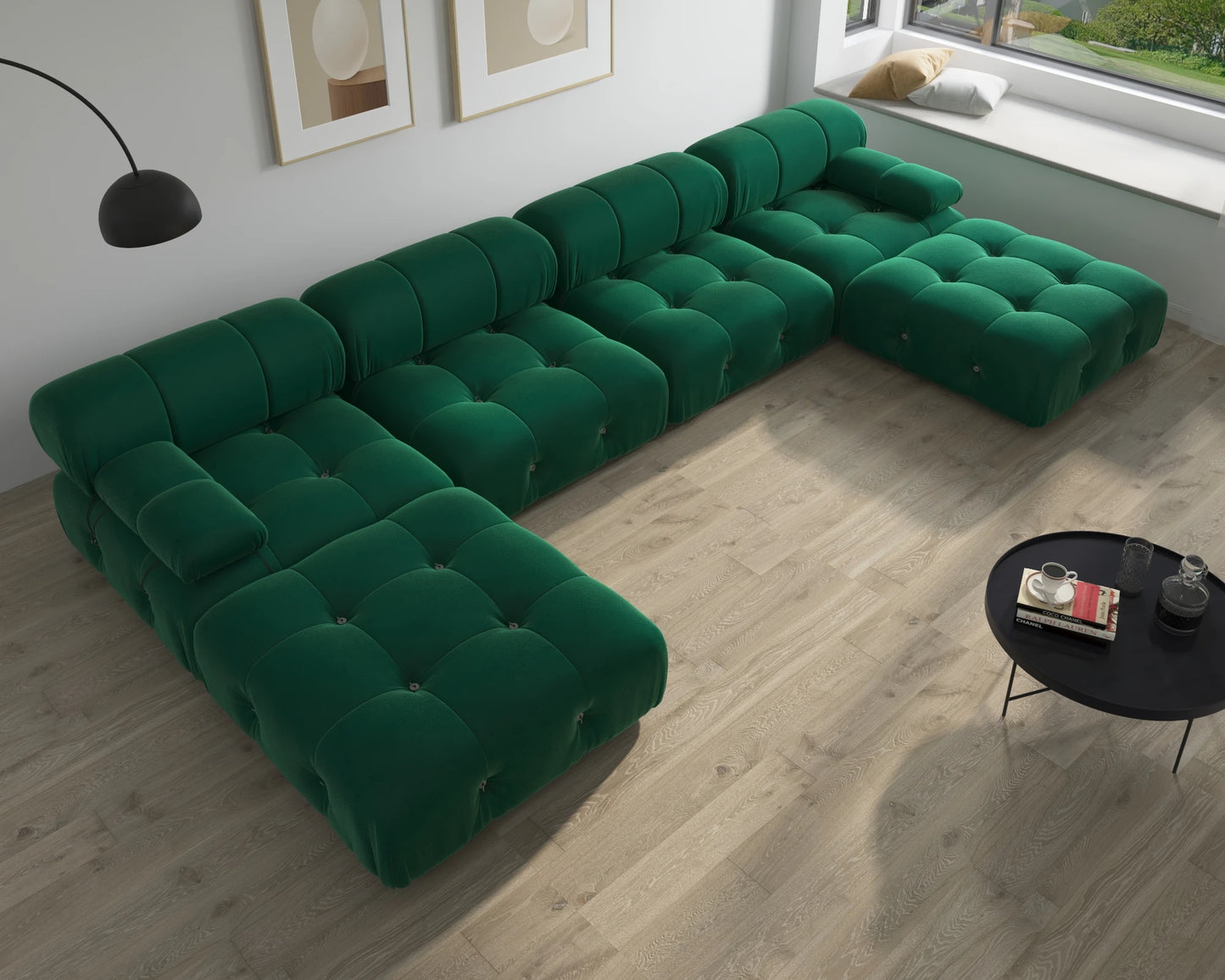 Modern Sectional Sofas Living Room U-Shaped Minimalist Velvet Fabric Large Sofa Couches Luxury 6-Seat Couch with Chaise Ottomans