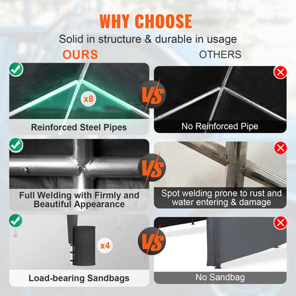 SucceBuy Carport 10x20ft Heavy Duty Car Canopy Garage with 8 Reinforced Poles and 4 Weight Bags UV Resistant Waterproof Tarp