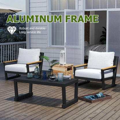 Aluminum Outdoor Furniture with Coffee Table,5 Seats Patio Furniture Set Sectional Waterproof Sofa with Conversation Set Table w