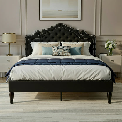 HOOMIC Full/Queen/King Size Velvet Bed Frame with Adjustable Tiara Headboard, Diamond Tufted Upholstered Platform Bed