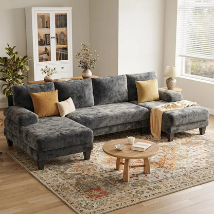 U-Shaped Sectional Couch Double Chaise Chenille Upholstery 112in Modern Living Room Apartment, Customized