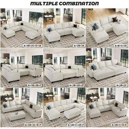 Modular Sectional Sofa Couch with Storage U Shape Convertible Corner Couches for Living Room White Couch