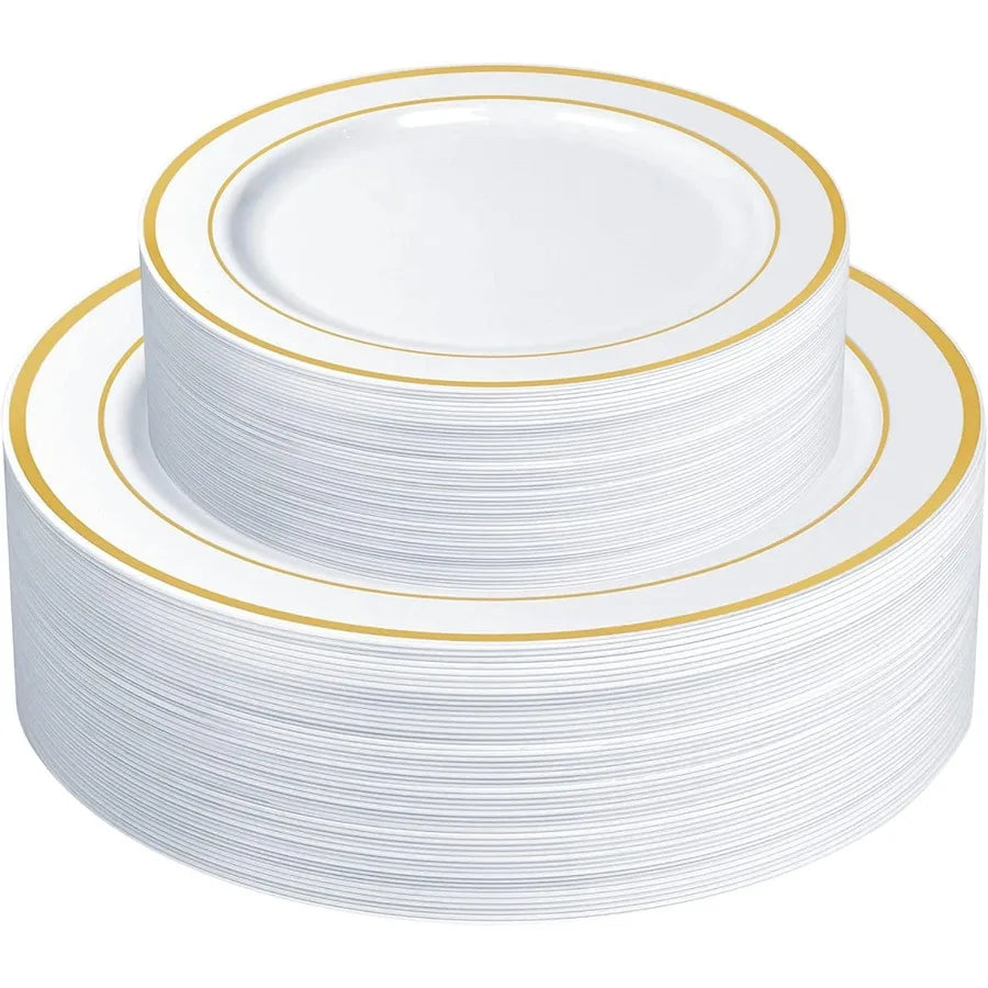 60Piece Gold Trim Plastic Dinnerware Set HeavyDuty Disposable Dinner and Salad Plates for Weddings Catering Parties Durable 10.