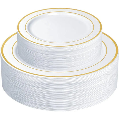 60Piece Gold Trim Plastic Dinnerware Set HeavyDuty Disposable Dinner and Salad Plates for Weddings Catering Parties Durable 10.