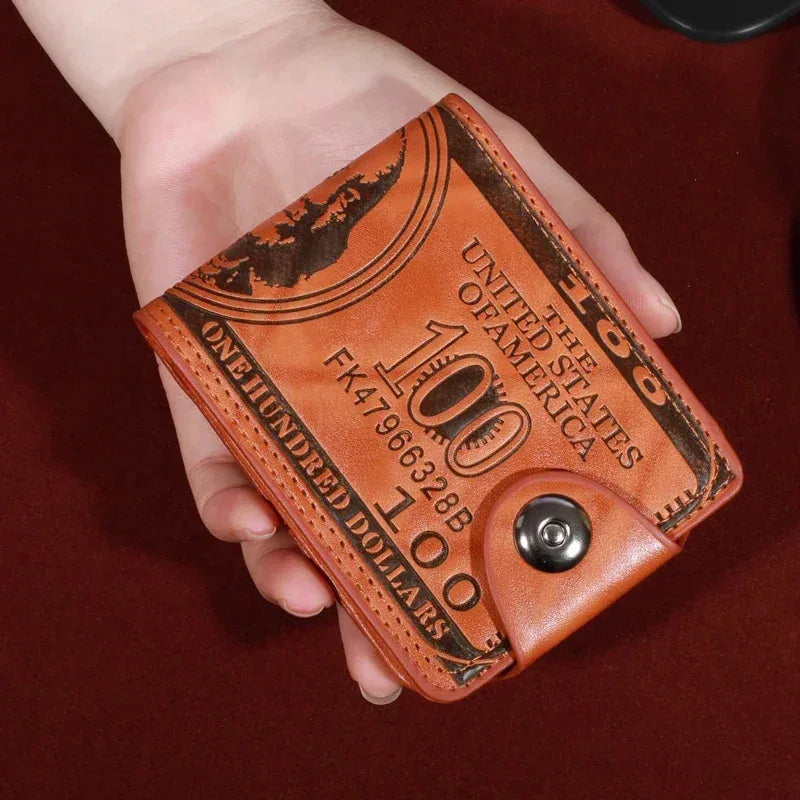 New men's fashionable leather wallet with USD pattern, multiple card slots, and large capacity wallet