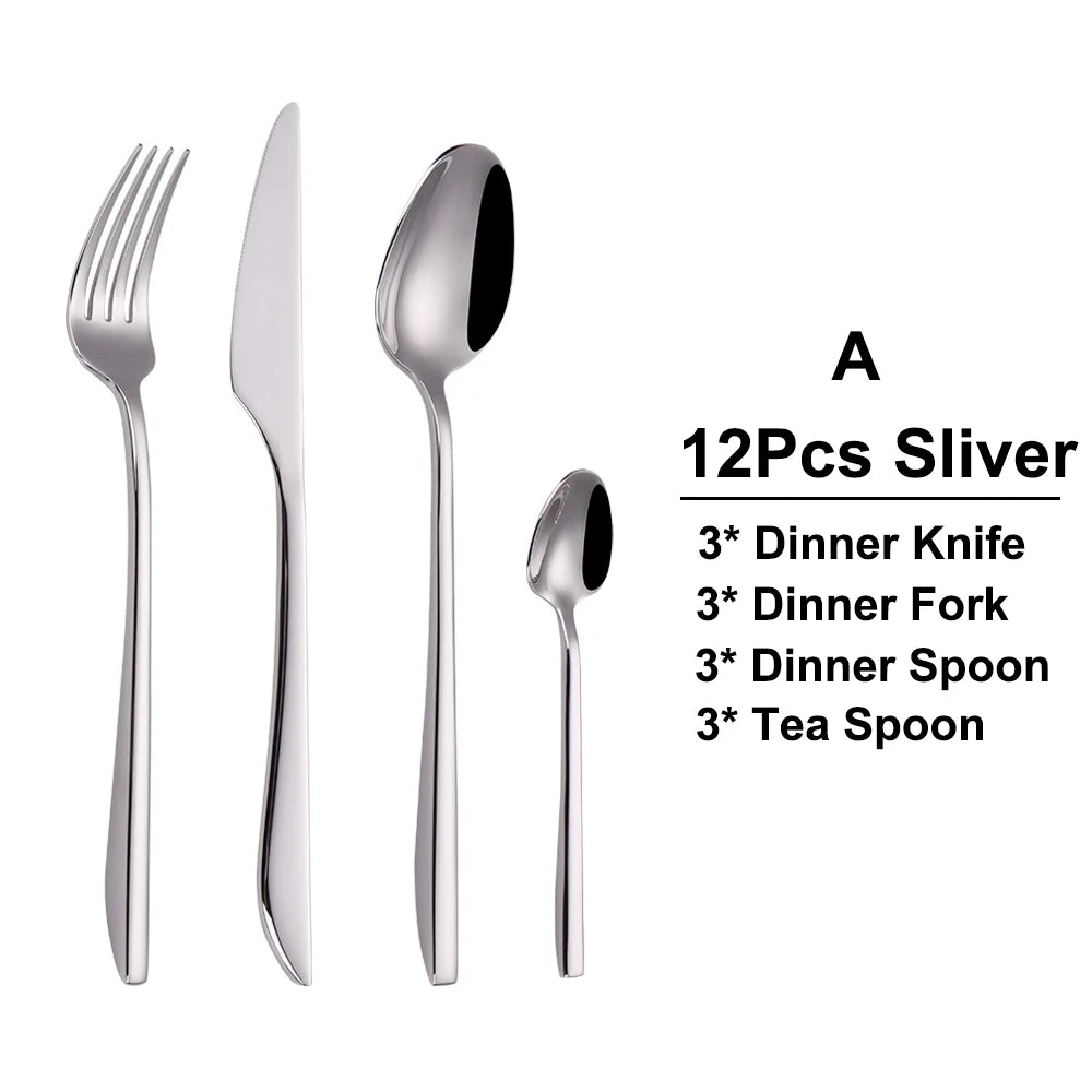 6/12/15/18/21 Pieces Sliver Cutlery Set Stainless Steel 304 Tableware Western Dinner Set Mirror Elegant Knife Fork Spoon
