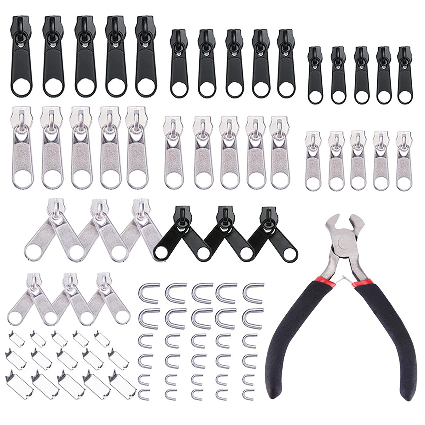 85Pack Metal Zippers Repair Kit Sets Zipper Repair Replacement Kit Easy Fix Zipper Slider Head Puller Accessories Tools