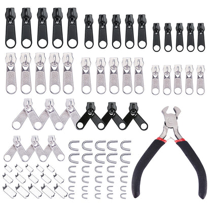 85Pack Metal Zippers Repair Kit Sets Zipper Repair Replacement Kit Easy Fix Zipper Slider Head Puller Accessories Tools