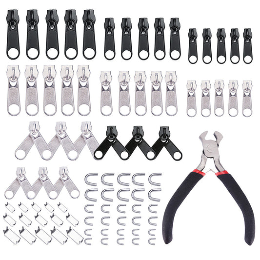 85Pack Metal Zippers Repair Kit Sets Zipper Repair Replacement Kit Easy Fix Zipper Slider Head Puller Accessories Tools