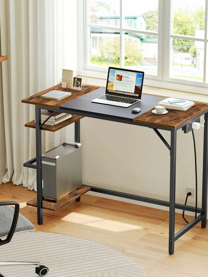 HOOBRO Computer Desk Home Office Desk with Power Outlet Writing Desk with 2 Shelves Modern Small  Desk for Home Office  Study