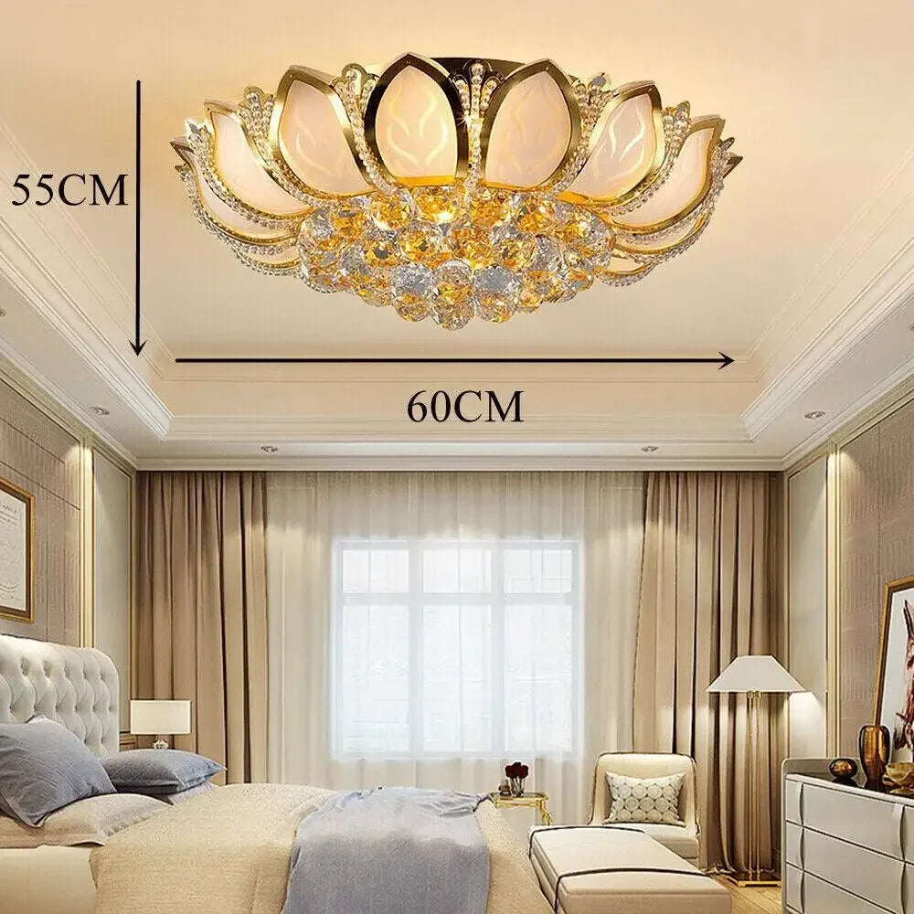 Modern Flush Mount Crystal Bedroom Ceiling Light Lotus Chandelier Living Room Lighting