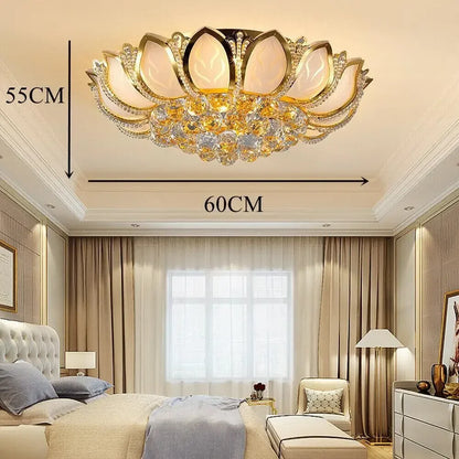 Modern Flush Mount Crystal Bedroom Ceiling Light Lotus Chandelier Living Room Lighting