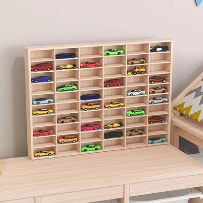 60 Grid Wood Display Shelf Toy Storage Wall Mounted Solid Wood Car Model Storage Box With A Pair Of White Traceless Nails