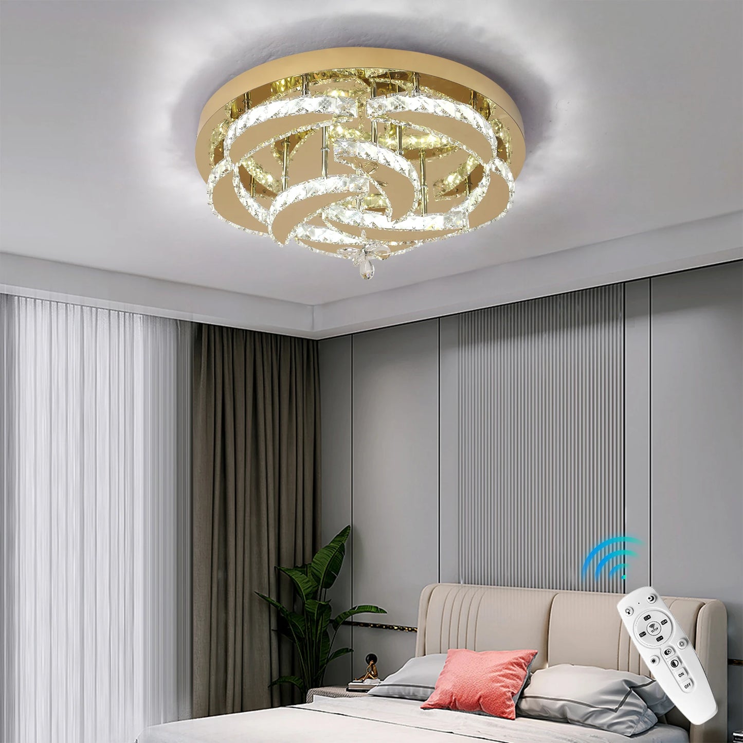 Luxury Gold K9 Crystal Ceiling Lamp Dimmable Led Chandelier Modern Living Dining Room Decor Pendant Light Lustre Home Fixture