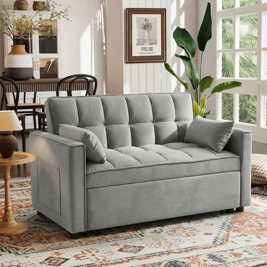 55" Velvet Convertible Queen Sleeper Sofa, Modern Tufted Back Design for Space-Saving Comfort