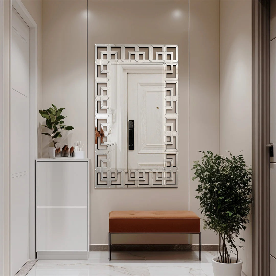 LUVODI 48" Silver Wall Decorative Mirror Polished Hollow-out Accent Mirrors for Hallway, Living Room, Fireplace