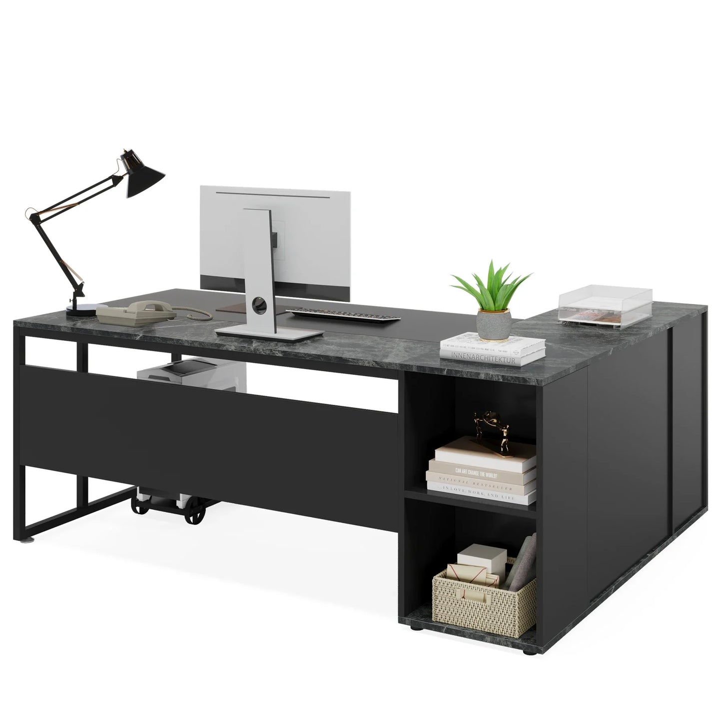 Tribesigns 71 inch Executive Desk, L Shaped Desk with Cabinet Storage, Executive Office Desk with Shelves, Business Furniture
